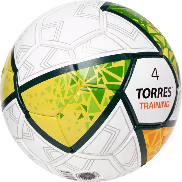 Мяч футб. TORRES Training, F323954,р.4, 32 панели. ПУ, 4 под. слоя, ручная сшивка, бело-зел-сер