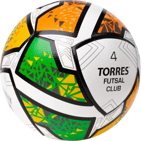 Мяч футзал. TORRES Futsal Club, FS323764, р.4, 10 пан. ПУ, 4 под. сл, гибрид. сш. бело-зел-оранж за 2&nbsp;264.40 ₽ купить в Москве